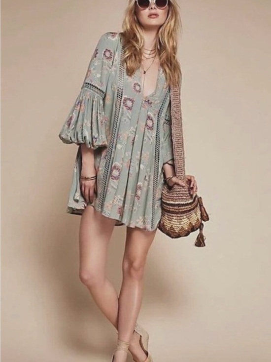 Free People Dresses & Skirts - Free People Bohemian Sage Floral Mini Dress